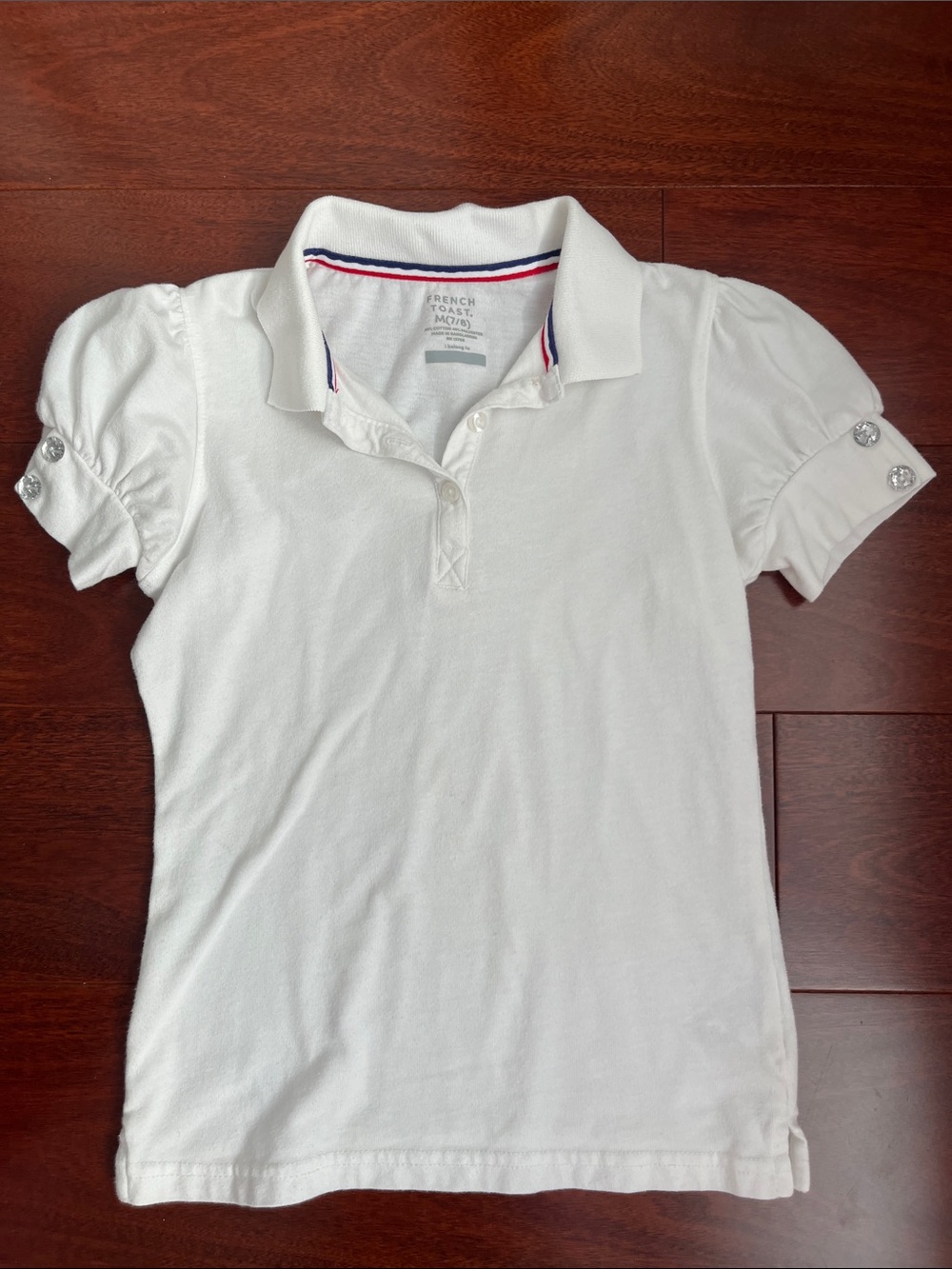 French Toast White Polo Shirt with Puff Sleeves